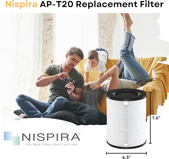 Nispira AP-T20FL True HEPA Replacement Filter Compatible with TotalClean 360° Tower Air Purifier AP-T20 AP-T20WT, 2 Pack