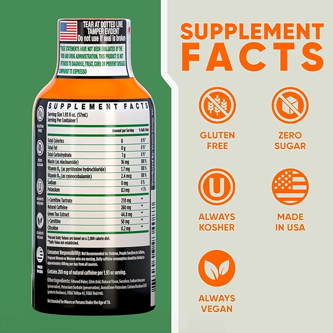 Vitamin Energy Immune+ Extra Strength Energy Shot Mango 24 Pack, 260mg Natural Caffeine, B-Vitamins, Citicoline, Green Tea, Immunity & Focus Support, Zero Sugar, Gluten-Free 1.93 fl oz