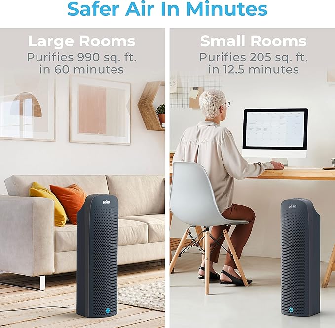 Pure Enrichment PureZone Elite True HEPA Large Room Tower Air Purifier with Air Quality Monitor, 4 Stage Filtration and UV-C Light, Helps Destroy Bacteria, Smoke, Pollen & Dust (Graphite)