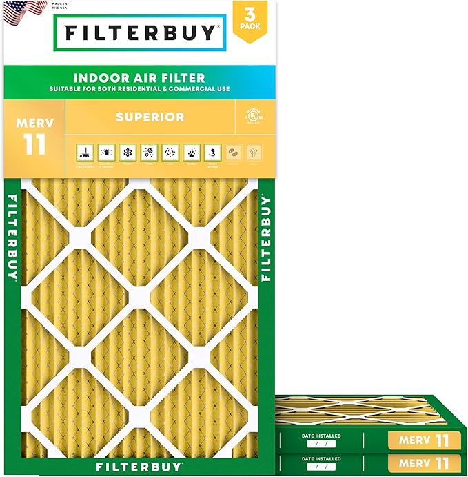 Filterbuy 24x36x1 Air Filter MERV 11 (MPR 1200) Allergen Defense Replacement (3-Pack), Electrostatic Pleated HVAC AC Furnace Filters, Made in USA (Actual Size: 23.50 x 35.50 x 0.75)