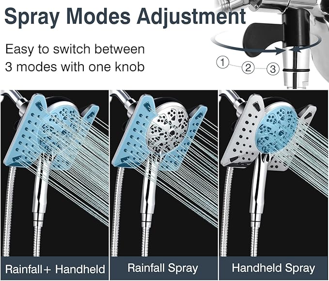 2.5 GPM Shower Head with Handheld: 2-in-1 High Pressure Shower Heads with Handheld Spray Combo 7.5" Rain Shower and 10 Spray Settings Handheld Shower Head, Detachable Showerhead with Hose