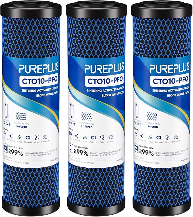 1 Micron 2.5" x 10" Whole House CTO Carbon Water Filter Cartridge Replacement for Under Sink Water Filter System, Dupont WFPFC8002, WFPFC9001, FXWTC, SCWH-5, WHEF-WHWC, WHCF-WHWC, AMZN-SCWH-5, 3Pack