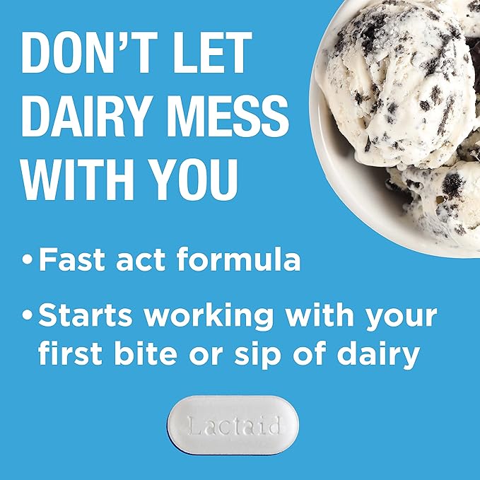 Lactaid Fast Act Lactose Intolerance Relief Caplets with Lactase Enzyme, 96 Count & Fast Act Lactose Intolerance Chewables with Lactase Enzymes, Vanilla, 60 Count (Pack of 1)