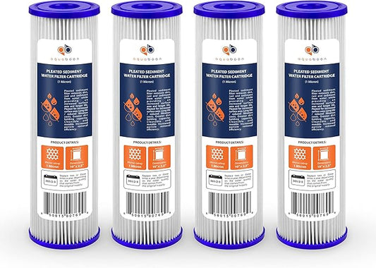 Aquaboon 1 Micron Pleated Water Filter 10 x 2.5 - Whole House Sediment Filter Replacement Cartridge Compatible with WFPFC3002, WHKF-WHPL, 4-Pack
