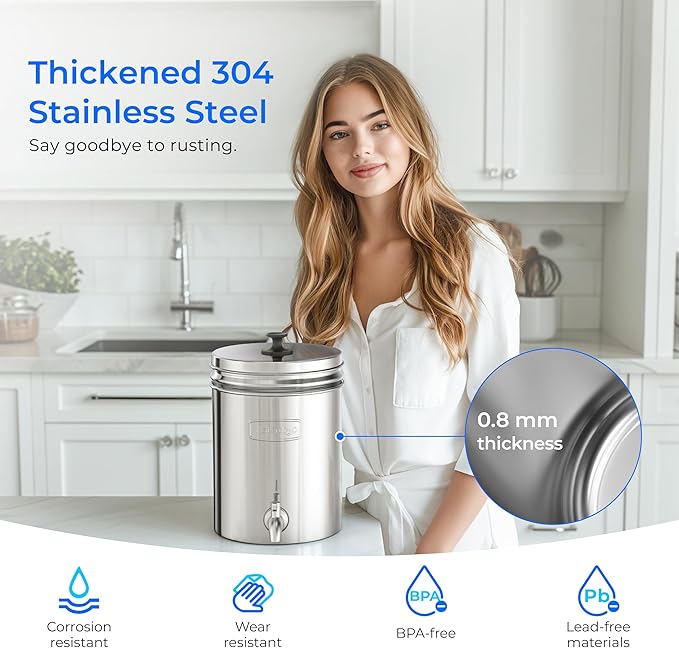 [Alkaline] Waterdrop Gravity-fed Water Filter System, Increase PH, Reduces Lead and up to 99% of Chlorine, with 2 Black Carbon Filters and Metal Spigot, King Tank Series, 2.25G