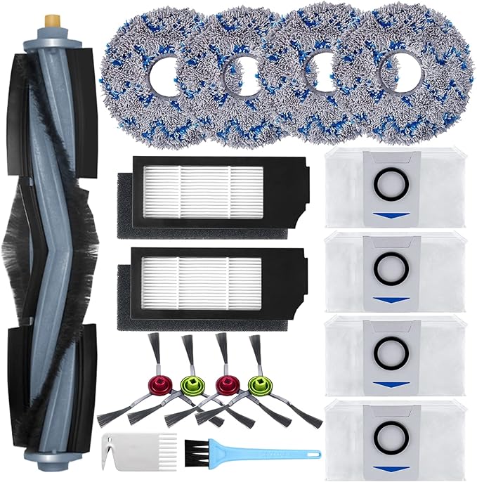 GYLBF Accessories Kit for Ecovacs Deebot X1 Omni, Replacement Parts for Ecovacs Deebot X1 Turbo Vacuum Cleaner, 1 Main Brush, 2 HEPA Filters, 4 Sidebrushes, 4 Mop Pads, 4 Dust Bags