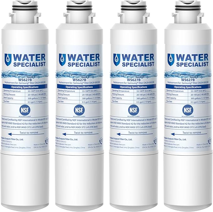 Waterspecialist DA29-00020B Replacement for Samsung Water Filter DA29-00020B, HAF-CIN/EXP, DA29-00020B-1, HDX FMS-2, RS25J500DSR, RF28HMEDBSR, RF263BEAESR, RF4287HARS, DA97-08006A-1, 4 Filters