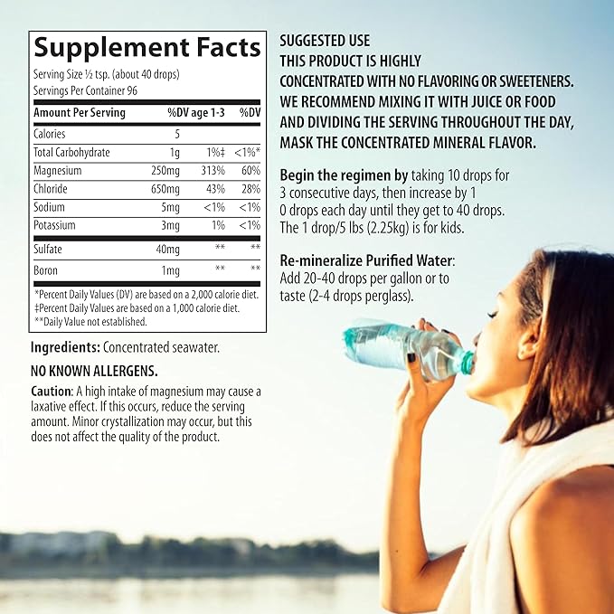 Liquid Mineral Drops – Ionic Mineral Supplement | Full Spectrum Minerals | Magnesium, Chloride, Potassium | Low Sodium | Supports Daily Hydration & Electrolyte Balance | 96-Day Supply