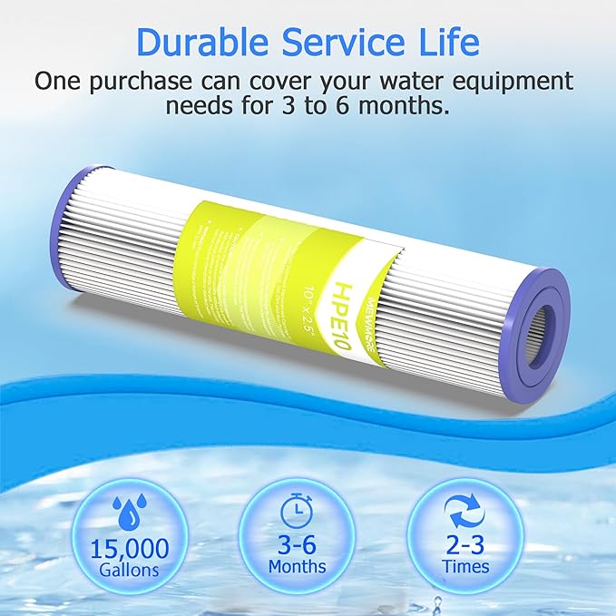 5 Micron Whole House Water Filter Cartridge, Pleated Sediment Filters for Well Water, Universal Replacement for Any 10 inch RO Unit - 10" x 2.5" Cartridges - Pack of 6
