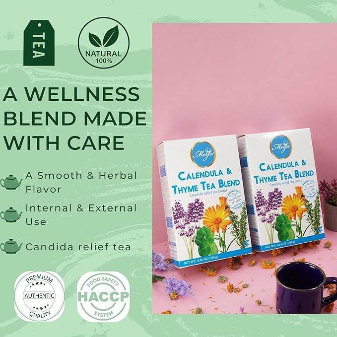Merja Herbs Calendula & Thyme Tea [250g] 100% Natural for Fungal Cleanse & Body Detox | Decaf Viral Relief | Herbal Teas & Beverages