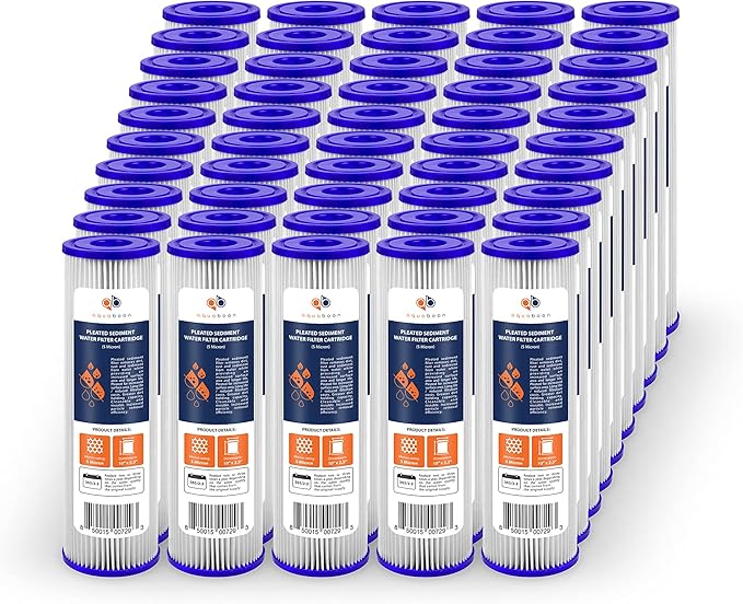 Aquaboon 5 Micron 10x2.5 Whole House Pleated Sediment Filter Cartridge for Well Water Filter Replacement Compatible with WFPFC3002, WHKF-WHPL, 50-Pack