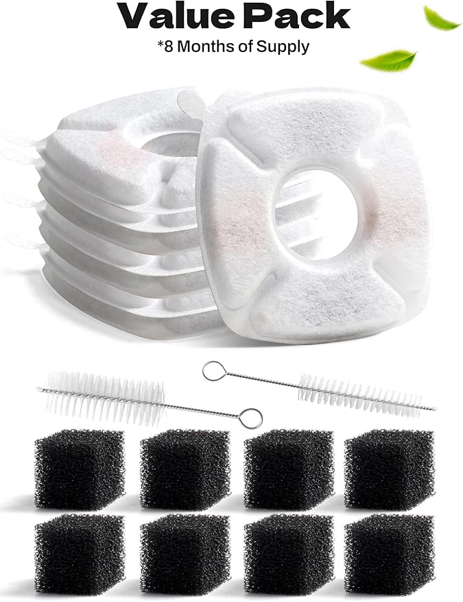 18 Pcs Cat Water Fountain Filters Compatible with Veken 95oz/2.8L Pet Fountains, Replacement Filter Kit with Sponges & Brushes, Triple Filtration for Fresh Clean Water, 2025 Upgraded