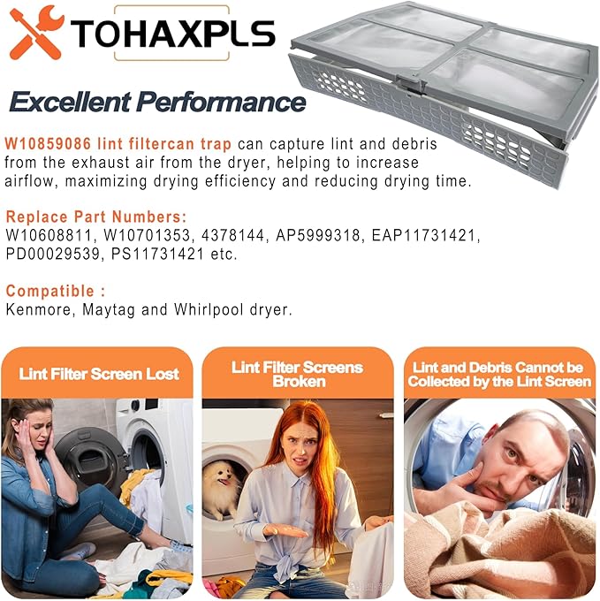 W10859086 Dryer Lint Filter Replacement for Whirlpool Maytag Kenmore Dryer,Ultra Durable Dryer Lint Screen Filter Replaces AP5999318, W10608811, W10701353