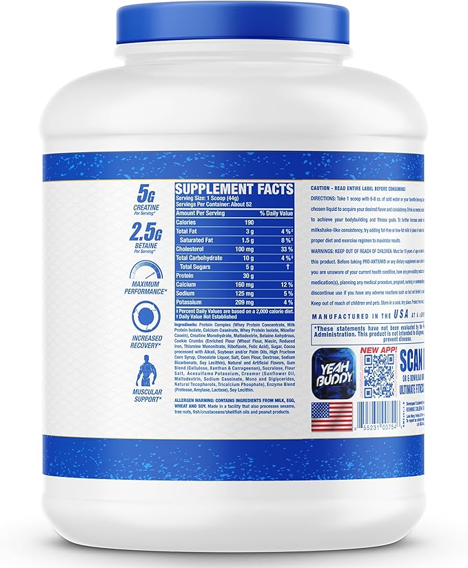 Ronnie Coleman Signature Series Pro-Antium Whey Protein Powder with BCAA’s and EAA’s, Creatine for Recovery and Lean Muscle Support, 30g Protein Per Serving, Cookies & Cream, 5 Lb