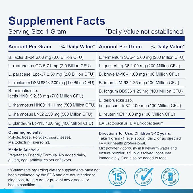 Life-Space Probiotic for Children 3-12 Years,10 Billion CFU & Multi Strain, Improve Appetite for Relieve Picky, Boost Digestive Health & Immune, Support Children's Overall Health, 60 Grams