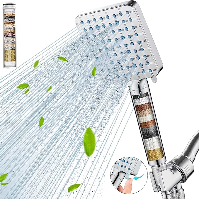 Cobbe Filtered Shower Head with Handheld, High Pressure 6 Spray Mode Showerhead with Filters, Water Softener Filters Beads for Hard Water - Remove Chlorine - Reduces Dry Itchy Skin, Chrome