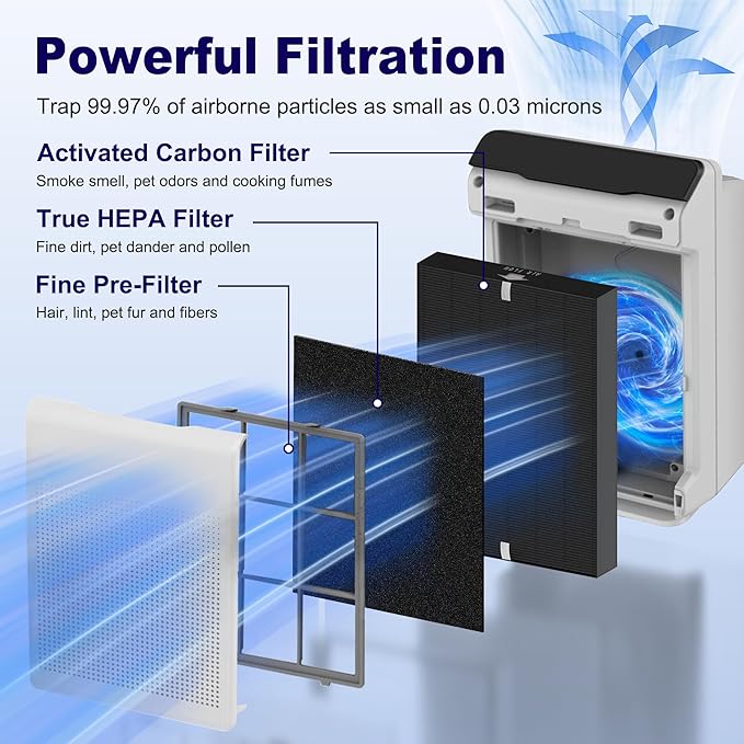 4 Pack 115115 HEPA Smoke Remover Replacement Filter A for Winix PlasmaWave Air Purifier C535 5300 5300-2 6300 6300-2 P300 AM90 9000 5000 5000B C909 9800, H13 True HEPA Size 21 Filter, Black