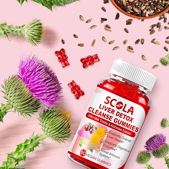 SCOLA Liver Cleanse Detox & Repair Gummies, Liver Support Supplement Includes Milk Thistle Extract with Silymarin, Dandelion, Chicory Root, Liver Health Supplements, 120 Count