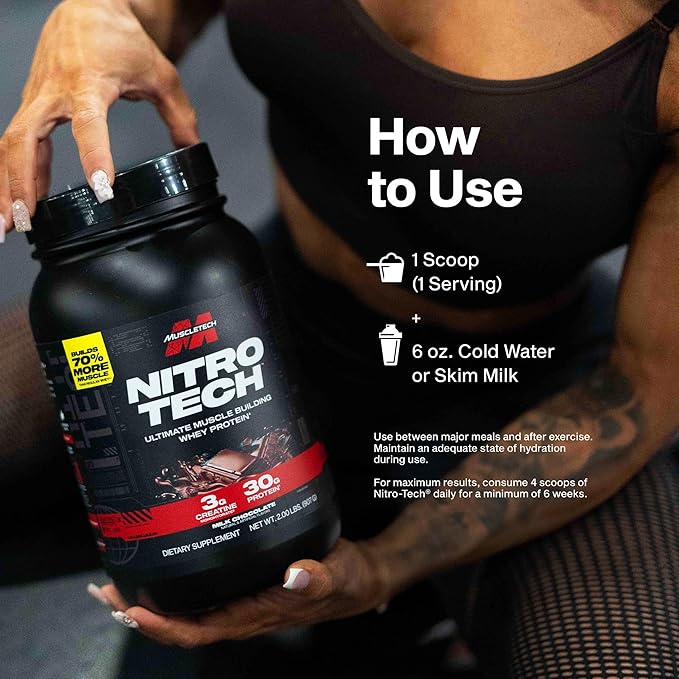 Muscletech Whey Protein Powder (Strawberry, 4 Pound) - Nitro-Tech Ultimate Muscle Building Formula with Whey Protein Isolate - 30g of Protein, 3g of Creatine & 6.8g of BCAA - Packaging May Vary
