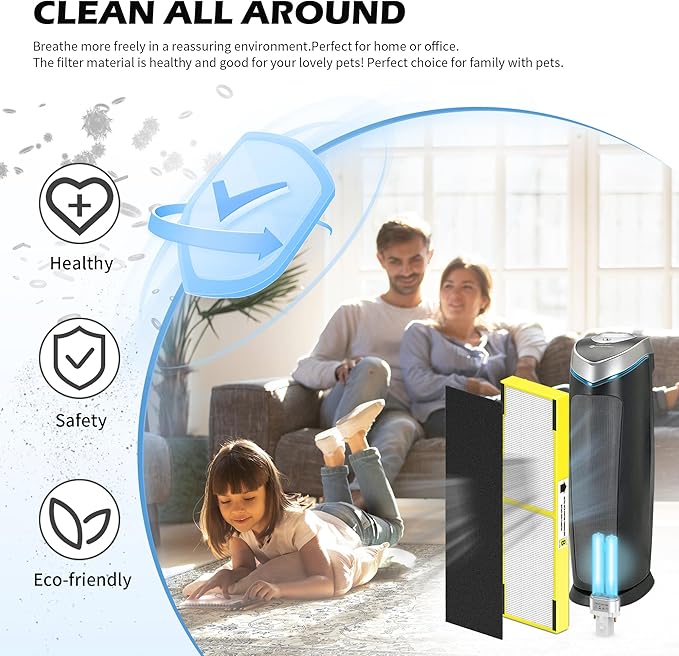 4 Pack FLT4825 HEPA Replacement Filter B ＆ LB4000 Bulb for Guardian AC4825, AC4300, AC4850, AC4800, AC4820, AC4900 Air Cleaner Purifier, 4 HEPA Filters +12 Carbon Filters+ 2 lb4000 uv Bulb