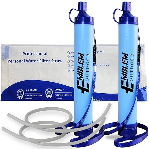 Portable Survival Water Filter Straw for Emergencies. Emergency Water Filtration to Purify Water When Camping, Hiking, or During a Disaster. Personal Water Filter and Purifier for Travel (2 Pack)