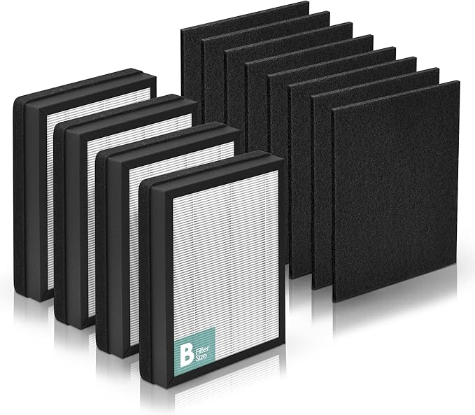 Idylis Air Purifier Replacement Filter B for Filtrete and Idylis IAP-10-050 IAP-10-125 IAP-10-150 AC-2125 AC-2126 IAPC-40-140 Air Purifier with Idylis Filters IAF-H-100B, 4 Main Filter & 4 Pre-filter