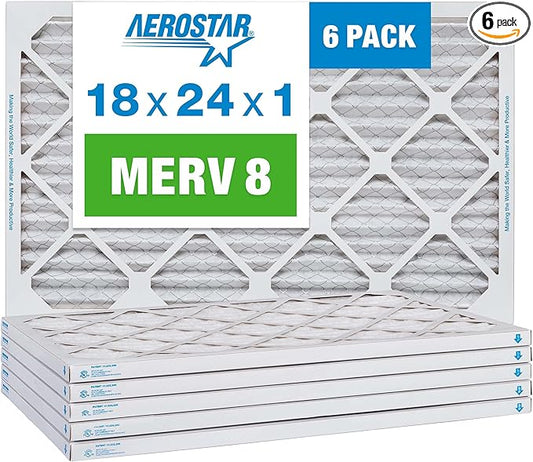 Aerostar 18x24x1 MERV 8-6 Count - High Efficiency Pleated HVAC, Furnace & Air Conditioner Filters - Removes Dust, Lint, Mold & Allergy-Causing Pollen