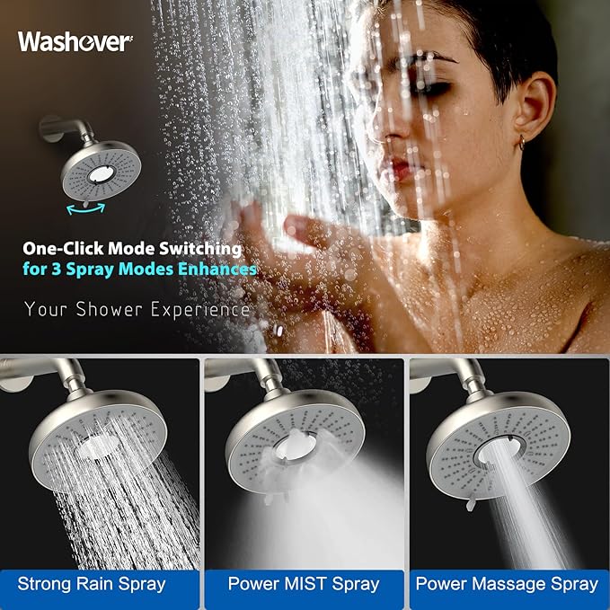 Filtered Shower Head High Pressure 8 Inch with Removable Chlorine Filter - Hard Water Rain Showerhead for Bathroom, Soft Skin & Hair Care - Fixed Wall Mount,3 Rainfall Spray Modes,Blushed Nickel