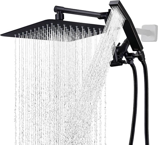 G-Promise All Metal 10 Inches Rainfall Shower Head with Handheld Spray Combo, 3 Settings Diverter, Adjustable Extension Arm with Lock Joints, 71 Inches Stainless Steel Hose (Oil Rubbed Bronze)