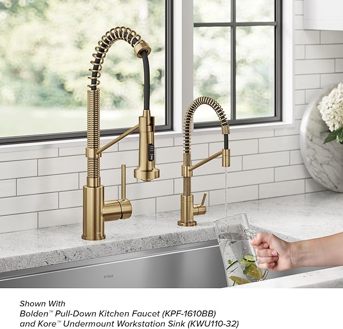 KRAUS Bolden Single Handle Drinking Water Filter Faucet for Reverse Osmosis or Water Filtration System in Brushed Brass, FF-104BB