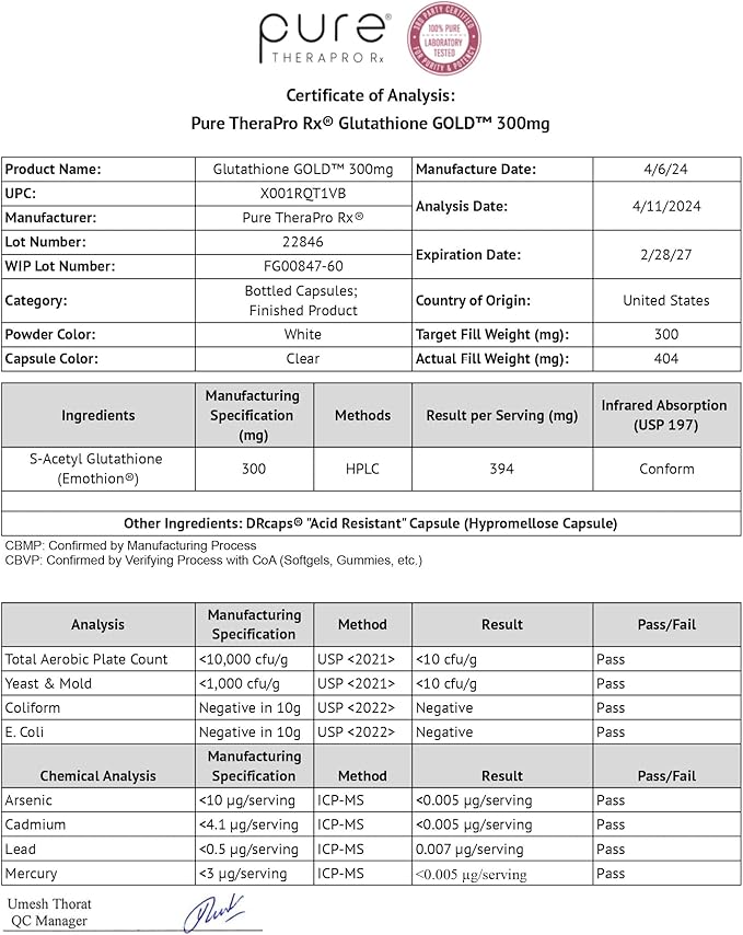 S-Acetyl Glutathione GOLD 300mg PER Capsule - 60 DRcaps "Acid-Resistant" | Extra-Strength | Patented Acetylated Form of Glutathione (Emothion®) | Pharmaceutical Grade | Free-of Harmful Stearates