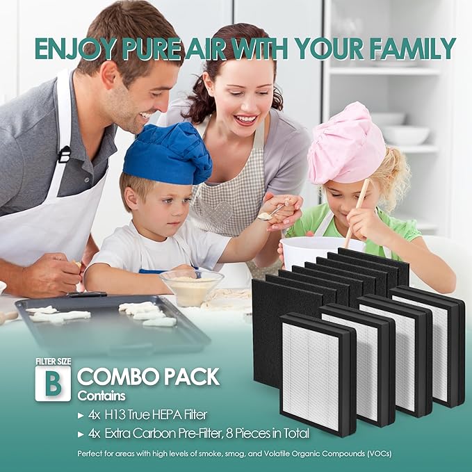 Idylis Air Purifier Replacement Filter B for Filtrete and Idylis IAP-10-050 IAP-10-125 IAP-10-150 AC-2125 AC-2126 IAPC-40-140 Air Purifier with Idylis Filters IAF-H-100B, 4 Main Filter & 4 Pre-filter