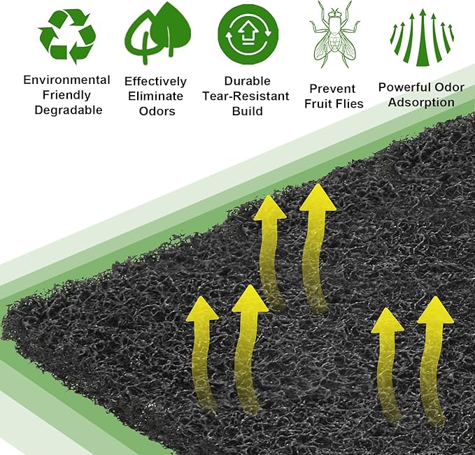 15 Pack Trash Can Odor Filter Refills for Trash Can and Compost Bin, Activated Charcoal Deodorizer Sheets for Indoor Kitchen Compost Bucket Countertop and Recycle Bin, Square 3.9 Inch