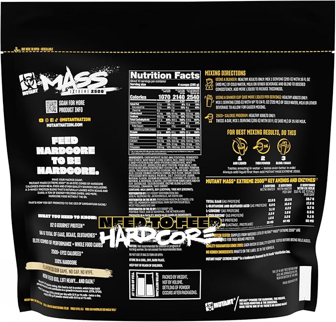 Mutant Mass Extreme Gainer – Whey Protein Powder – Build Muscle Size and Strength – High Density Clean Calories (Cookies and Cream, 6 lbs)