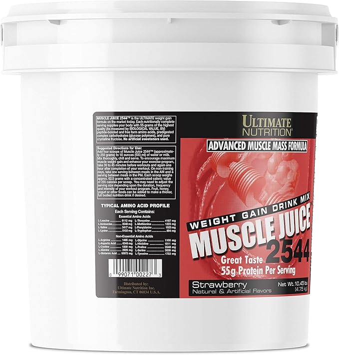 Ultimate Nutrition Muscle Juice, Weight Gain Drink Mix - Mass Gainer Workout Powder for Men & Women - Supplement for Lean Muscle Growth & Immune Support with 55g Protein - Strawberry, 10.45lb