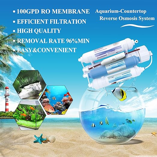 Geekpure 4 Stage Portable Aquarium Reverse Osmosis RO Drinking Water Filtration System 100 GPD - with DI Filter TDS Close to 0 ppm