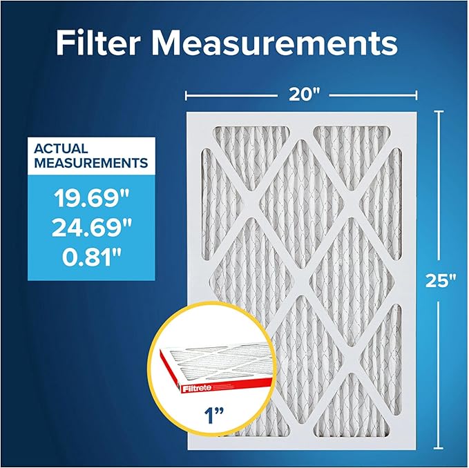 Filtrete 20x25x1 AC Furnace Air Filter, MERV 11, MPR 1000, Micro Allergen Defense, 3-Month Pleated 1-Inch Electrostatic Air Cleaning Filter, 6 Pack (Actual Size 19.69 x 24.69 x 0.81 in)