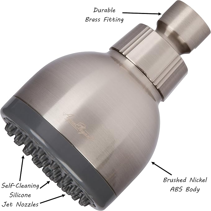 Aqua Elegante High Pressure Showerhead Brushed Nickel - Best Wall Mount, Bathroom, RV Shower Head For Low Flow Showers, 1.8 GPM - Brushed Nickel & California Certified