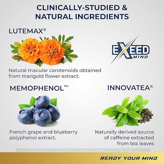 Body Kitchen EXEED Mind Crafted Supports Mental Clarity, Cognitive Function, with Memophenol, Lutemax 20/20, InnovaTea, Veggie Caps, 60 Count