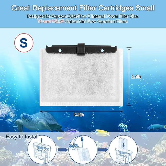 10 Packs Small Aquarium Filters Cartridges for Aqueon QuietFlow E Internal Power Filter Size 10 and 1/2.5/5 Gallon Mini-Bow Aquarium Filters