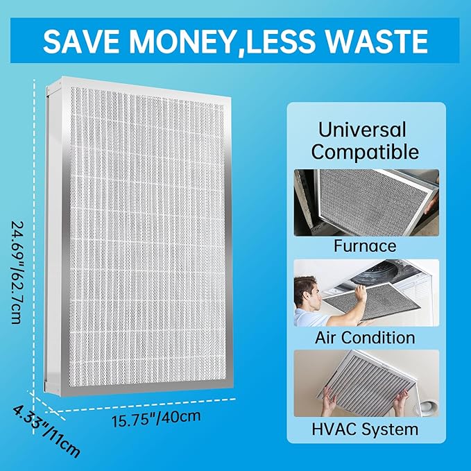 UBeesize 16x25x5 Reusable Electrostatic Air Filter HVAC AC Furnace Filter,Washable, Lasts a Lifetime,Permanent Filter,for Honeywell FC100A1029, Lennox X6672, Carrier(Actual Size:15.75x24.69x4.33 Inch)