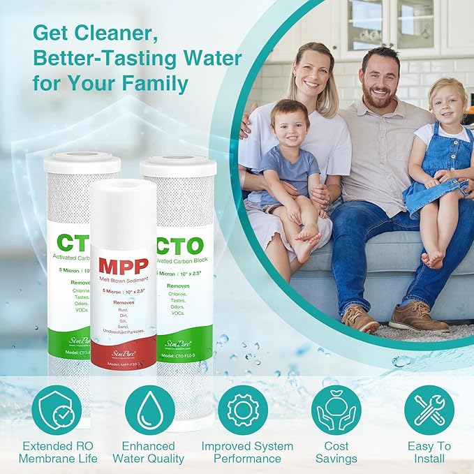SimPure 1-3 Stage Reverse Osmosis Water Filter Replacement Set, Compatible with APEC Essence & Ultimate Series, 2 Sets Pre-Filter for ROES-50, ROES-PH75, RO-90, RO-PERM & Most 10" Water Filter Systems