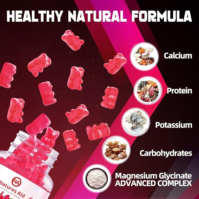 Magnesium Glycinate Gummies 1000mg - Sugar Free Magnesium Potassium Supplement with Vitamin D, B6, CoQ10 for Calm Mood & Sleep Support - 180 Raspberry Gummies.