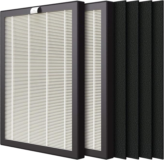 VEVA 9000 Premium HEPA Replacement Filter 2 Pack Including 4 Carbon Pre Filters Compatible with VEVA ProHEPA 9000 Air Purifier