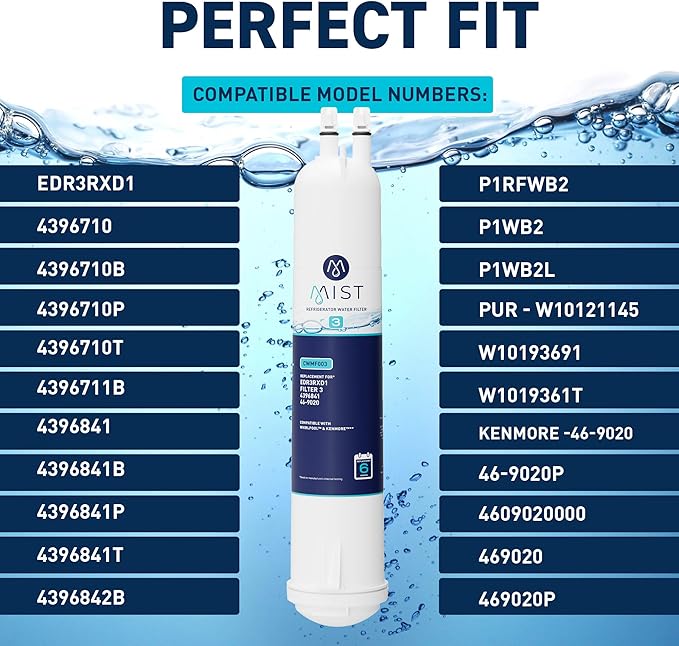Mist EDR3RXD1 Refrigerator Water Filter Replacement for EveryDrop Filter 3, Whirlpool 4396841, 4396710, Kenmore 46-9030, 46-9083 – NSF 42 Certified – 1 Pack