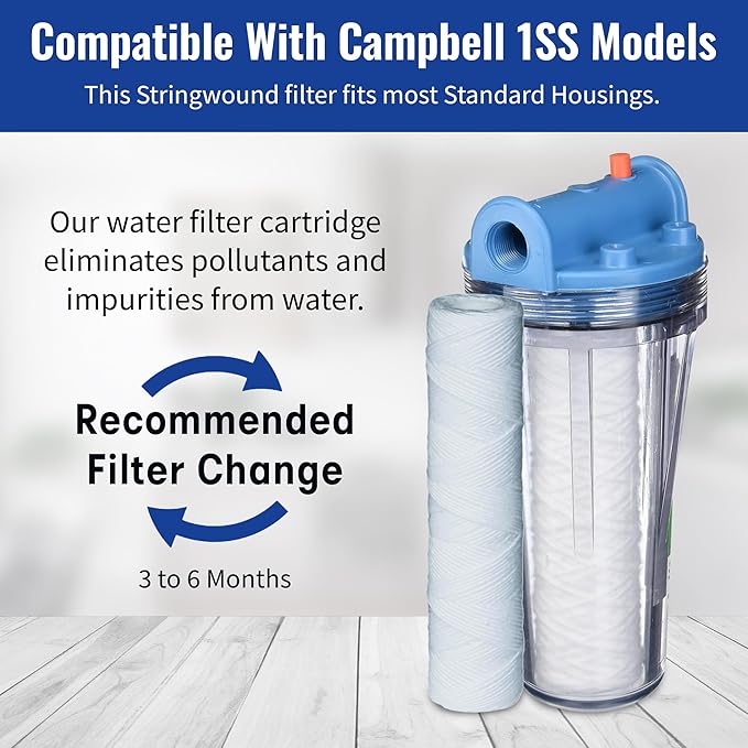 CFS – 5 Micron Sediment Water Filter Cartridges Compatible with Campbell 1SS Models – Removes Bad Taste and Odor – Whole House Replacement Filter Cartridge – 9-3/4" Cartridge, 10 Pack