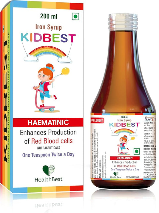Liquid Iron Syrup for Kids – Triple Action with Folic Acid and Zinc – Boosts Hemoglobin, Appetite, and Immunity – No Metallic Taste – 200ml Liquid Supplement, Safe & Effective