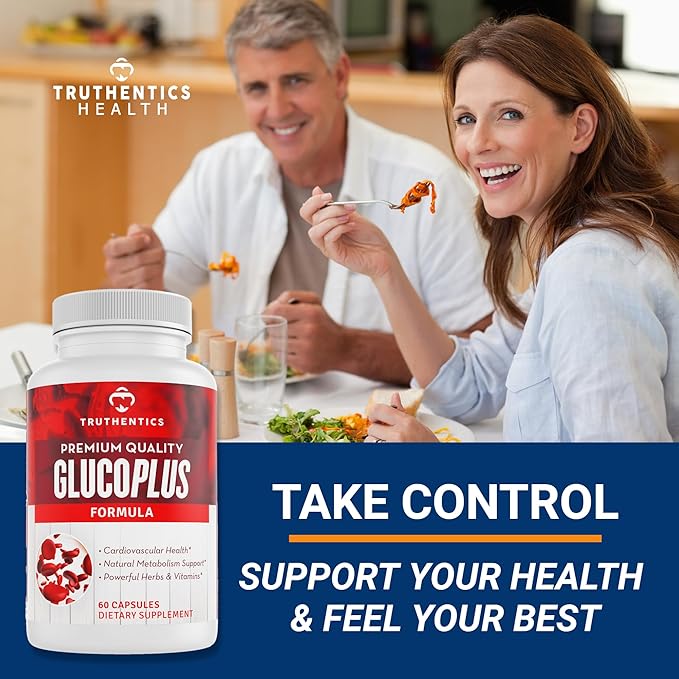 TRUTHENTICS GlucoPlus - 20 Herbs, Vitamins & Minerals with Cinnamon, Chromium, Vanadium, Bitter Melon, Alpha Lipoic Acid, Magnesium - Gluten Free, Non-GMO - 60 Capsules