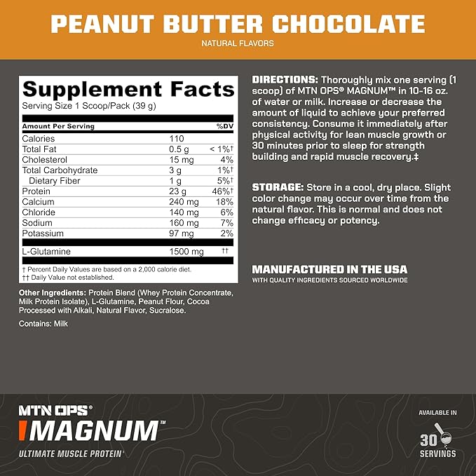 MTN OPS Magnum Peanut Butter Chocolate Protein Powder | 23g of Whey Isolate Protein & Milk Protein with BCAAs | Zero Sugar & Gluten Free | Peanut Butter Chocolate, 30 Servings