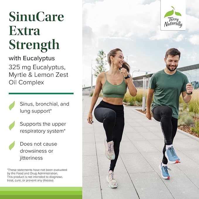 Terry Naturally SinuCare Extra Strength - Dietary Supplement with Eucalyptus & Myrtle - Immune & Lung Health Support - Supplement Formula to Aid Sinus Health - 30 Servings (Pack of 2)